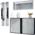 Produktbild: Vladon Garderoben-Set Orlando mit Schuhschrank, Germany, Wandpaneel und Wandspiegel, Schwarz matt/Beton Oxid Optik