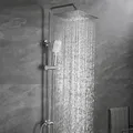 Produktbild: Joho Duschsäule Ohne Armatur – Xxl Regendusche Eckig 30x30 Cm – Edelstahl Chrom – Höhenverstellbar – Handbrause Mit 3 Strahlarten