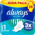 Produktbild: Always Ultra Binden Damen Gr. 1, Normal (38 Damenbinden mit Flügeln) Giga Pack, dünn und super saugfähig, geruchsneutralisierend und Auslaufschutz