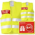 Produktbild: PURAHELP Warnwesten Auto 5er 4+1 Set Europaweit gültig nach EN ISO 20471 - Reflektierende Warnweste Auto inkl. Kinderweste - Sicherheitsweste Auto Warnweste Gelb - Warnschutzweste Sicherheitswesten