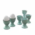 Produktbild: LOBERON Eierbecher 6er Set Biarré - Steingut mit Zierendem Farbrand - Handgetöpfert - Glänzende Oberfläche - 6.5cm, türkis