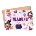 Produktbild: MeinBaby123® 10 Einladungskarten Kindergeburtstag Jungs und Mädchen | Geburtstagseinladungen für Kinder | Hexe Einladungskarte | inkl. 10 Briefumschläge | Premium Qualität (Hexe)