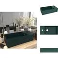 Produktbild: Badezimmer-waschbecken Mit Überlauf Keramik Dunkelgrün - Dusche Waschen - Handwaschbecken - Keramik Waschbecken - Aufsetzbecken - Badezimmersanierung