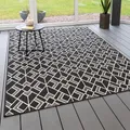 Produktbild: Steffensmeier In- und Outdoor Teppich Bergen Küche Balkon Garten Flur, wasserfest, Kunststoff, Raute Schwarz, Größe: 80x150 cm