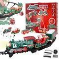 Produktbild: Weihnachtszug schwebend für Tannenbaum | Ø80cm Kunststoff Licht Sound | Eisenbahn elektrisch | Lokomotive 3 Waggons 8 Gleise Halterung Weihnachtsdekoration