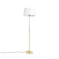 Produktbild: Qazqa - Modern Stehlampe Gold I Messing I Messing mit Leinenschirm weiß 45 cm - Parte I Wohnzimmer I Schlafzimmer - Stahl Rund I Länglich I Zylinder - LED geeignet E27