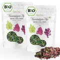 Produktbild: Meeresalgen-Mix Bio Algen-Flocken Getrocknet Atlantik - Dulse Ulva Meersalat Nori (Roh Vegan) Seetang Mischung, Umami-Würze, Salzersatz - Organic Raw Dried Seaweed Flakes | PureRaw 50g (=2x 25g)