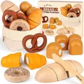 Produktbild: Airlab Kinderküche Spielküche Zubehör aus Holz, Küchenspielzeug Schneiden Brot Kinder, Bäckerei Spielzeug Lebensmittel Holz mit Klett-Verbindung, Holzspielzeug Küche Pädagogisches Rollenspiel Geschenk
