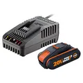 Produktbild: WORX WA3601 Original PowerShare Akku mit Ladegerät Set - 20V 2000mAh Li-Ion Batterie & Ladestation - für alle WORX Elektro- & Gartengeräte, 1h Ladungszeit
