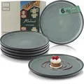Produktbild: Sänger Malmö | Dessertteller 6 teilig, Steingut Teller Set 6 Personen, Kuchenteller - spülmaschinenfest mikrowellenfest multifunktional - Steingut Geschirr grün mit schwarzem Rand | VALUE COLLECTION