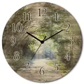 Produktbild: ARTLAND Wanddeko Wanduhr ohne Tickgeräusche aus Holz Funkuhr lautlos rund Ø 30 cm Sonniger Wald U1TD Blumen Pflanzen Baumbilder