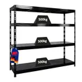 Produktbild: PROREGAL Profi Schwerlastregal Rhino EXTRA BREIT schwarz HxBxT 180x200x60cm Fachlast 500kg 4X Stahlplatten-Ebenen Garagenregal, Lagerregal, Steckregal, Weitspannregal