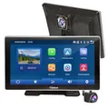 Produktbild: Elebest CarPlay 1090 – Kabelloses 9 Zoll Navigationssystem mit Android-Auto, Front- & Rückfahrkamera, HD-Display, GPS, Touchscreen, Dashcam, Bluetooth & Sprachsteuerung – Universell für Auto