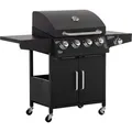 Produktbild: Outsunny Gasgrill BBQ mit 3 Brennern, je 3 kw, mobiler Grillwagen mit Rädern, Grillnetz, Seitentischen, 132,4cm x 55cm x 109cm   Aosom