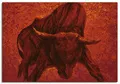 Produktbild: ARTLAND Wanddeko Leinwand Bilder Wandbild 100x70 cm Stier Tiere Spanien Stierkampf Katalonien Malerei Modern Rot T4IU