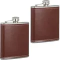 Produktbild: Relaxdays - Flachmann 2er Set, 200 ml, Edelstahl Schnapsbehälter mit Kunstleder Hülle, kleine Taschenflasche, braun/silber