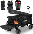 Produktbild: Bollerwagen faltbar mit Dach 100kg Tragkraft mit Bremse breite Räder 12kg leicht Strandwagen klappbar XXL Handwagen faltbarer Transportwagen Schwarz
