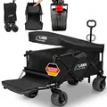 Produktbild: Bollerwagen faltbar mit Dach Bremse ausziehbarer Teleskopgriff bis 100kg breite Räder Handwagen Faltwagen Gartenwagen Transportwagen klappbar Strandwagen (SCHWARZ mit Plane)