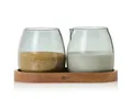 Produktbild: AdHoc Milchkännchen und Zuckerdose Yuna im Set mit Untersetzer, 0,23 l, (3-St), Holz & Borosilikatglas, mundgeblasenes Unikat in Rauchgrau