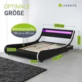 Produktbild: Juskys Polsterbett Valencia 180 x 200 cm mit Lattenrost, LED Beleuchtung, Kopfteil & Kunstleder - Bett Jugendbett Bettgestell Doppelbett - schwarz - Schwarz