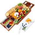 Produktbild: hecef Käsebrett-Set aus Akazienholz, quadratische Käseplatte mit 2 ausziehbaren Schubladen & Besteckset & Snackplatten & Marmorkäse-Schiefer