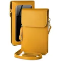 Produktbild: moex Handytasche zum Umhängen für Google Pixel 9 Pro kleine Handtasche mit Handyfach und Sichtfenster, 2 extra Fächer Mini PU Leder Handy Umhängetasche Damen CitySling, Gelb