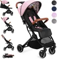 Produktbild: MoMi ESTELLE – Ultraleichter Baby Kompaktbuggy 7,7 kg mit Einhand-Faltung, Trolley-Funktion & Liegeposition, ideal für Reisen – Rosa/Schwarz