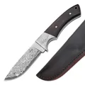 Produktbild: BÖKER PLUS® M-One Damast Jagdmesser - edles Damastmesser mit feststehender Klinge & Leder-Scheide - Fahrtenmesser mit Eben-Holz Griff - Damaszener Outdoor Messer in Geschenk-Box