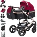 Produktbild: Daliya® BAMBIMO 3in1 Kinderwagen mit i-Size Babyschale, Airless-Rädern & leichtem Aluminiumrahmen – Travel-System mit 2in1-Babywanne/Sportsitz,... - Rot/Gold
