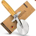 Produktbild: BAMBUA Pizzaschneider - [100% Plastikfrei] Pizzaroller mit edlem Bambusgriff -