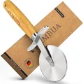 Produktbild: Pizzaschneider - 100 Plastikfrei Pizzaroller mit edlem Bambusgriff - Hergeste...