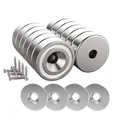 Produktbild: Versenkte Topfmagnete 20 x 7 mm mit 10 KG Kraft, 12 Stahlkissen und Schrauben