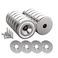 Produktbild: Topfmagnet mit 10 kg Zugkraft 20 x 7 mm, Schrauben und 4 Stahlkissen, 12 Stück