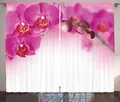 Produktbild: ABAKUHAUS Orchidee Rustikaler Gardine, Exotische Orchid Feng Shui, Schlafzimmer Kräuselband Vorhang mit Schlaufen und Haken, 280 x 245 cm, Magenta Rosa