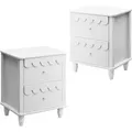 Produktbild: Nachttisch 2er Set Boxspringbett Nachtschrank Mit 2 Schubladen Nachtkommode Holz, Elegantes Design Mit Wellenlinien Goldenen Griffen Für Kinderzimmer Schlafzimmer Wohnzimmer 50x40x60cm Weiß - Uev