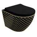 Produktbild: LAVITA Wand-WC Sofi Slim Black Night Hänge Toilette WC Sitz Colordeckel mit Absenkautomatik & Metallscharniere Color Spülrandlos Hängend Colorbecken 365x490x395 mm Schwarz/Gold