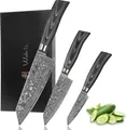 Produktbild: Wakoli Edib Pro Black 3er Damastmesserset I Holzbox I 11-17cm Klinge I Pakkaholzgriff