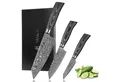 Produktbild: Wakoli Messer-Set Edib Pro Black 3 Damastmesser Küchenmesser Kochmesser 11-17cm Klingen (Damastmesser mit Geschenkbox, 3-tlg., 3er Damastmesser-Set mit Holzbox), 67 Lagen Damaststahl, VG-10 Stahlkern