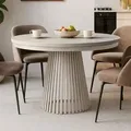 Produktbild: BEAUTYSOFA | Runder Ausziehbarer Tisch LUMI Ø 100–180 cm, Tisch für Esszimmer, Loft-Stil, Skandinavische, Kaschmir/Kaschmir - Beige