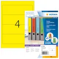 Produktbild: HERMA 4296 Ordnerrücken Etiketten kurz breit, 100 Blatt, 192 x 61 mm, 4 pro A4 Bogen, 400 Stück, selbstklebend, bedruckbar, blickdicht, blanko Papier Ordneretiketten Rückenschilder Aufkleber, gelb