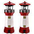 Produktbild: 2er Set LED Solar Leuchtturm 28 cm Garten Deko Leuchtfeuer Rot Weiß Gartendeko Beleuchtung Mit Dämmerungssensor Solarbeleuchtung Gartendekoration