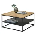 Produktbild: Tilda Couchtisch Massivholz Eiche - Moderner Sofatisch mit Ablageboden und Metallgestell - 75 x 40 x 75 cm (B/H/T)