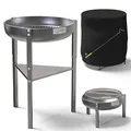 Produktbild: Edelstahl Feuerschale 60cm V2A / 304 18/8 Stahl 3 Höhen Set Abdeckhaube Feuerrost Feuerhaken Klöpperboden Feuerstelle Outdoor Grill Terrassenfeuer Rund Dreibein Garten Grillschale Feuerkorb Terrasse