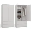 Produktbild: CDF Kleiderschrank Weiß 90cm Breit Kinderzimmer Schlafzimmer 2 Schubladen 2-türig Kleiderschrank Zweitüriger Schrank Moderne Look Alles für die Montage Inklusive Garderobenschrank Klamotten Spielzeuge