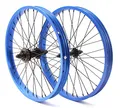 Produktbild: KHE BMX Laufrad Satz BLAU eloxiert Alu Felgen 36 Loch 10mm und 14mm 16T Ritzel