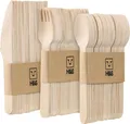 Produktbild: H&S Einweg Holzbesteck Set - 150 Stück Party Besteck - Je 50 Stück Löffel Messer Gabeln - Cutlery Set - Einwegbesteck stabil - Holzlöffel Messer