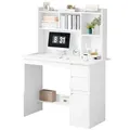 Produktbild: Rebiko Computer-Schreibtisch, Schreibtisch mit Regalen, weißer Jugendschreibtisch