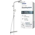 Produktbild: HANSA VIVA Duschsystem I Duscharmatur Komplettset aus Thermostat, Regendusche, Duschkopf mit Schlauch & Brausearm schwenkbar I MagShelf Magnetablage | Kopfbrause & Handbrause mit 3 Strahlarten | Chrom