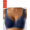 Produktbild: Bügel-BH PETITE FLEUR, Damen, Gr. 80, Cup B, blau (marine, weiß), Jersey, Obermaterial: 85% Baumwolle, 10% Polyamid, 5% Elasthan, BHs BH BH-Set Bügel-BH Spitzen-BH, aus Baumwolle mit Spitzenkante und breiteren Trägern