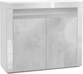 Produktbild: Vladon Kommode Valencia, Germany, Sideboard mit 2 Türen und 1 offenem Fach, Weiß matt/Beton Oxid Optik/Weiß Hochglanz (108 x 92 x 40 cm)
